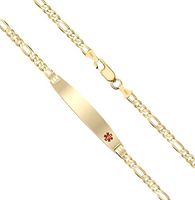 US Jewels And Gems Customizable Ladies 14k Yellow Gold 3.5mm Figaro Medical Alert ID Bracelet with Free Engraving, 8in