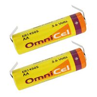 2x OmniCel ER14505 3.6V 2.4Ah Size AA Lithium Battery w/Tabs For Fleet Monitoring, Tracking Devices for Dogs, Carbon Monoxide Detectors, Intrusion Sensors, Invisible Fencing, Smart Utility Metering