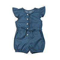 2019 Hot Sale!Cuekondy Toddler Baby Girls Kids Short Sleeve Bow Denim Jumpsuit Romper Summer Clothes(Blue,18-24 Months)