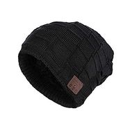 Upgraded Unisex Knit Bluetooth Beanie Hat/Headband Headphones V4.2 Unique Christmas Tech Gifts Stocking Stuffer w/Built-in Stereo Speakers (Hat w/Fur, Black)