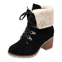 Goldweather Women's Winter Warm Snow Boots Round Toe Suede Chunky Low Heel Faux Fur Ankle Booties(Black,10.5)