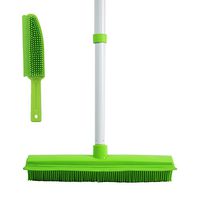 GLOYY Long Handled Push Broom with Soft Rubber Bristles Squeegee Edge 60 inches Use for Pet Cat Dog Hair Perfect for Cleaning Hardwood Vinyl Carpet