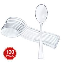 Majestic Settings Mini Collection Disposable Plastic Mini Spoons, Plastic Tasting Spoons, 4 inch Spoons, Great for Desserts, Sampling, or Appetizers… (Clear 100 pk)