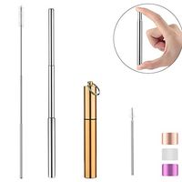 AUYE Telescopic Reusable Drinking Straws,Stainless Steel Metal Straws Premium Food-Grade Folding Drinking Straws with Aluminum Case & Cleaning Brush (Gold)