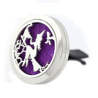 DIB Halloween Witch Broom Stainless Steel Car Air Freshener Aromatherapy Essential Oil Diffuser Vent Clip Cat Locket 30mm, 12 Refill Pads