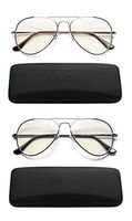 EYE ZOOM 2 Pack Blue Light Blocking Readers Aviator Style Anti Blue Ray and UV Reading Glasses,Gold, Gunmetal,+2.00