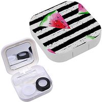 Portable Contact Lens Case Box Travel Kit Mirror + Bottle + Tweezers Container Holder [ Watermelon On Striped ]
