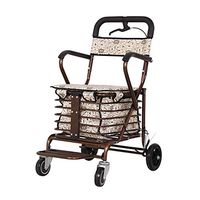 ZWJ-Rolling Walkers Old Man Shopping cart, Lightly Foldable, Trolley with Brakes, Travel Assist, with seat and Pedal (Color : Brown)