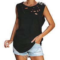 JQjian Womens Hole Casual Tank Tops Sleeveless Crew Neck Loose Summer Slim Shirts Hollow Out Blouses (S, Black)