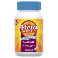 Metamucil Fiber with Calcium, 3-in-1 Psyllium Capsule Fiber Supplement with Calcium for Bone Health, 120 ct Capsules