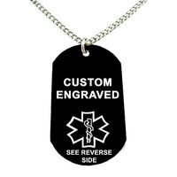 My Identity Doctor - Custom Engraved Medical Alert ID Dog Tag, Black Aluminum, 27 Inches Chain