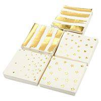 100 Pack Gold Cocktail Napkins, 3-Ply Disposable Paper Party Napkins in 5 Assorted Designs Folded 5 x 5 Inches Perfect for Wedding, Birthdays, Baby Shower