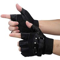 Bolayu Fashion Men Soft Sheep Leather Driving Motorcycle Biker Fingerless Warm Gloves (Black)