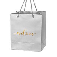 Crisky Silver Specialty Paper Welcome Gift Bags Wedding Welcome Bags for Hotel Guests Shopping Merchandise Bags Party Bags Gift Bags Retail Bags， 25 pcs 4x8x10 inch