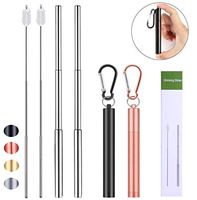 Collapsible Straw Telescopic Reusable Straws 2 Pack with Case Keychain Portable, Cleaning Brush, Carabiner Silicone Tip - Foldable Stainless Steel Straws Drinking (Black-Rose Gold)