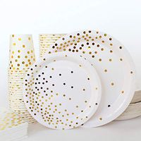 White and Gold Party Supplies, White & Gold Dots - Paper Dinner Plates, Dessert Plates, Cups & Napkins, Set of 200 for 50 People – Wedding, Bridal, Birthday, Onederful, Baby Girl or Boy Shower Decor