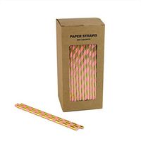 Striped Paper Straws Gold and Pink - Box of 250, Decorative Biodegradable Drinking Straws for Baby Shower, Birthday Party, Christmas Swizzle Sticks