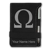 Mini Notepad, Omega Symbol, Personalized Engraving Included (Black with Silver)