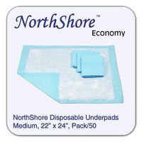 NorthShore Economy Blue Disposable Underpads (Chux) (Pack/50, Blue, 22x24, 11 oz.)