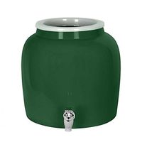 Porcelain Water Dispenser Crock - 2.5 Gallons - Comes with Crock Ring Protector and Chrome Painted Spigot Faucet - For Use With Water, Kombucha, Punch and More - Green