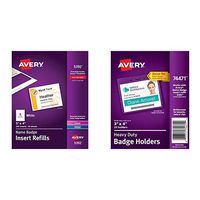 Avery Name Badge Inserts, Print or Write, 3" x 4", 300 Cardstock Refills (5392), White and Avery Heavy-Duty Clear Badge Holders, Fits Inserts up to 3" x 4", Landscape, 25 Holders (74471)