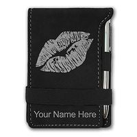 Mini Notepad, Lipstick Kiss, Personalized Engraving Included (Black with Silver)