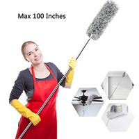 Microfiber Duster for Cleaning with Extension Pole(Stainless Steel), Extra Long 100 inches, with Bendable Head, Extendable Duster for Cleaning High Ceiling Fan, Cars