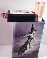 Cigarette Case Witch Flying Broom with built on Lighter holder box Kings 100's ryo