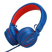 Yomuse F95 On Ear Headphones Foldable Adjustable Headband with Microphone, 3.5mm Plug Jack for Kids Childrens Teens Adults Blue Red