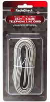 25' FT Feet GRAY 4-Conductor PHONE TELEPHONE EXTENSION CORD CABLE LINE WIRE WITH STANDARD RJ-11/RJ-14 PLUGS RadioShack