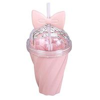 Highpot Cute Bowknot Straw Cup Water Bottle with Lid and Straw 400ML (Pink)