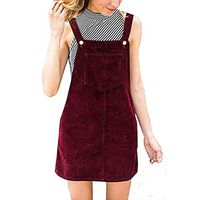 WENOVL Plus Size Dresses,Women Corduroy Straight Suspender Mini Bib Overall Pinafore Casual Pocket Dress Red