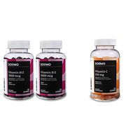 Amazon Brand - Solimo Vitamin B12 3000 mcg, 100 Gummies, 2 Gummies per Serving (Pack of 2) & Solimo Vitamin C 250mg, 150 Gummies (2 Gummies per Serving)