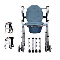 Walker Mobile Toilet Seat Chair Walking Frame Lightweight Folding Walker 4 Wheel Aluminum Alloy Wheel Adjustable Height