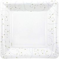 Hanna K. Signature Collection 12 Count Square Swirls and Pearls Paper Plates, 10.25-Inch, White
