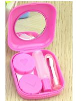 Lunar Baby 2 PCS Mini Travel Contact Lens Case Kit Holder Mirror Box(Pink)