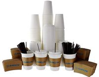 120 Pack - 12 Oz Hot Paper Coffee Cups with Lids, Sleeves, Stirring Straws To Go. Bulk set of White, Disposable, Insulated Drink Cups - No Leaks
