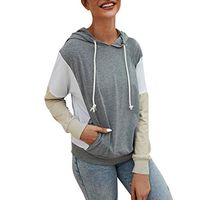 Meikosks Womens Pocket Hooded Sweatshirts Long Sleeve Patchwork Tops Casual Loose Pullover Hoodies Gray