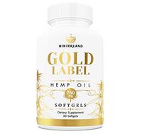 Hinterland Gold Label Hemp Oil Softgels, 25mg Capsules for Pain Relief, Anti-Anxiety, Less Stress, Better Sleep, Organic USA Grown Hemp, 30 Count, 750mg per Bottle