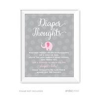 Andaz Press Girl Elephant Baby Shower Collection, Games, Activities, Decorations, Diaper Thoughts Party Sign, 8.5x11-inch, 1-Pack