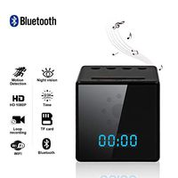 MINGYY HD Wireless WiFi Clock Camera Hidden Motion Detection Cam Night Vision Camera for Home Security SD Card Monitor Camcorder 12/24 Alarm Clock Music Player Bluetooth Speaker Cameras