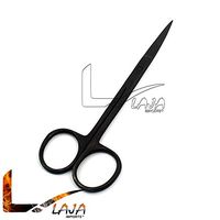 LAJA IMPORTS Black Finish IRIS Scissors 4.5'' Straight Sharp Sharp Points
