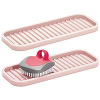 mDesign Silicone Kitchen Sink Storage Organizer Holder Tray for Sponges, Soaps, Scrubbers - Ribbed Base, Quick Drying, Waterproof, Non-Slip Durable - 2 Pack - Light Pink/Blush