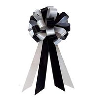 Black & Silver Pull Bows with Tails - 8" Wide, Set of 6, Wedding Pew Bows, Reception, Anniversary, Aisle Decor, Christmas, Decoration, Office, Classroom, Fundraiser, Wreath, Swag