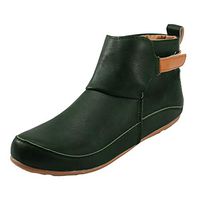 Kauneus Womens Soft Leather Ankle Booties Flat Casual Comfy Winter Sport Short Boot - Hook and Loop Green