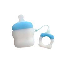 BONTOUJOUR AirPods Case, Super Cute Creative Fun Baby Feeding Bottle Shape Soft TPU Silicone Cover Protective Skin for Apple AirPods 1&2-Blue