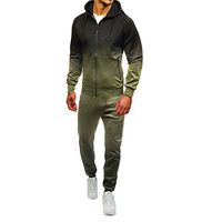 Clearance On Sale Litetao Men Athletic Tracksuit Patchwork Graduated Print Sweatshirt & Pants Sets Hoodie Suit (XL, Army Green (Set))