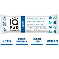 IQ BAR Brain + Body Bars, Blueberry | Keto, Paleo-Friendly, Vegan | 11g Protein, 1g Sugar, 4g Net Carbs | Non-GMO, Gluten-Free, No Sugar Alcohols | 12-Count