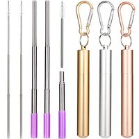 3 Pieces Portable Stainless Steel Straw Set Metal Telescopic Drinking Straws Reusable Straw with Cleaning Brush, Stainless Steel Carrying Case and Keychain (Silver, Rose gold, Gold)