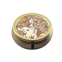 Pill Box Case Round Bronze Weekly Pill Organizers Case Decorative Boxes- Custom Fashion Style Bronze Pill Box Case for Purse- 3 Compartments Pill Box/Pill Case Pocket (Cute Cats)